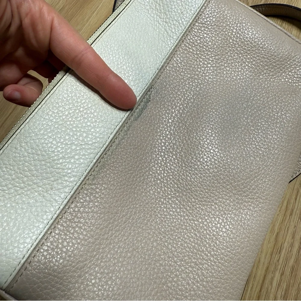 Kate Spade Leila Triple Gusset‎ 2 Toned Pebbled Warm Beige & White Crossbody